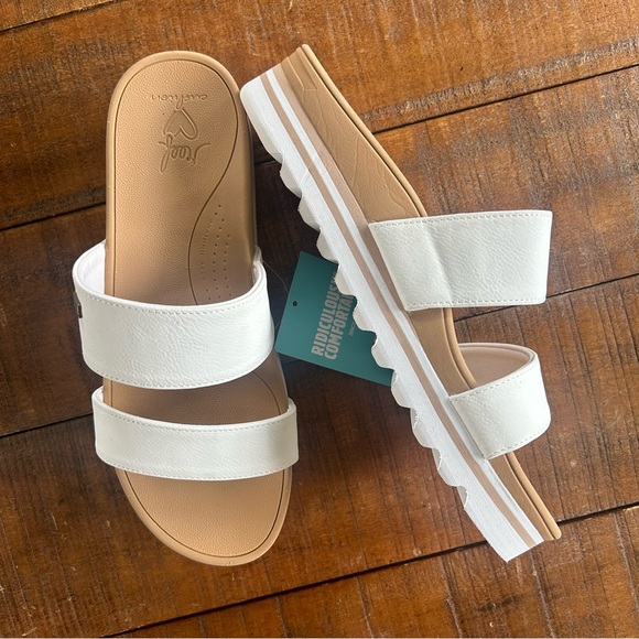 REEF Banded Horizon White Double Strap Platform Sandal Slide 10 - Picture 6 of 9
